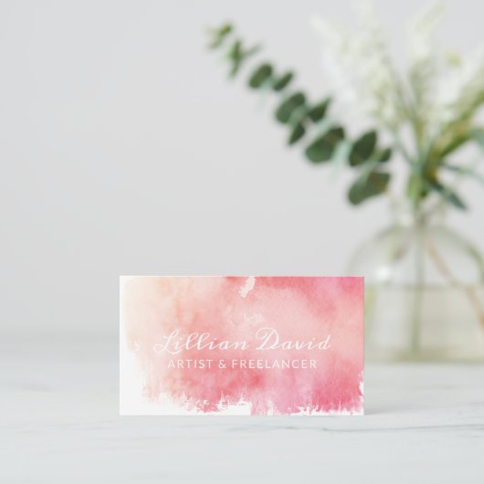 Blush Pink Aquarel Wash Artistiek Visitekaartje (Staand voorkant)