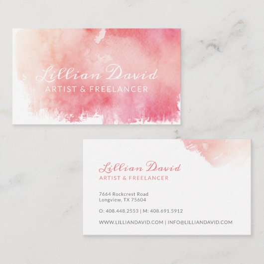 Blush Pink Aquarel Wash Artistiek Visitekaartje (Voorkant / Achterkant)