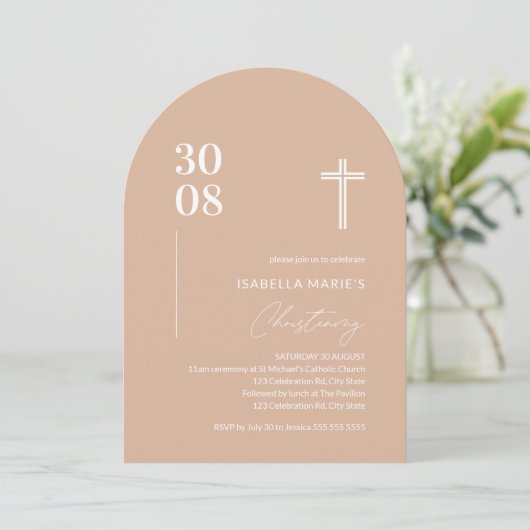 Blush Pink Arched Christening Uitnodigen Kaart (Staand voorkant)