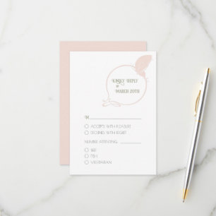 Blush Pink  Art Nouveau Butterfly Wedding RSVP Kaartje