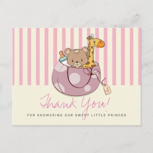 Blush Pink Baby Animals Baby shower Dank u wel Briefkaart (Voorkant)