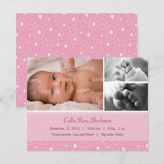 Blush Pink Baby Birth Aankondiging (Voorkant / Achterkant)