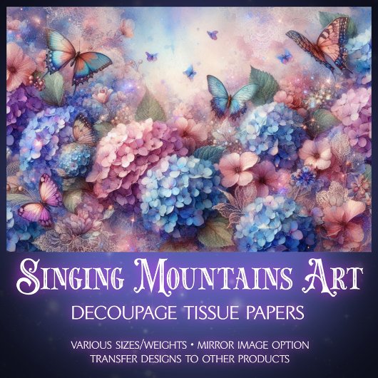 Blush Pink Baby Blue Floral Butterfies Decoupage  Tissuepapier