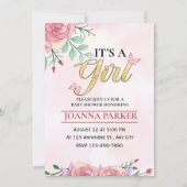 Blush Pink Baby Het is een meisje douche Waterverf Kaart (Voorkant)