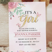 Blush Pink Baby Het is een meisje douche Waterverf Kaart