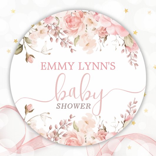 Blush Pink Baby In Bloom Baby Shower  Ronde Sticker