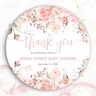 Blush Pink Baby In Bloom Baby Shower Thank You  Ronde Sticker