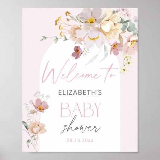 Blush Pink Baby in Bloom Bloemen Welkom Poster (Voorkant)