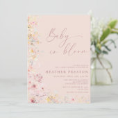 Blush Pink Baby In Bloom Wildflower QR Baby Shower Kaart (Staand voorkant)
