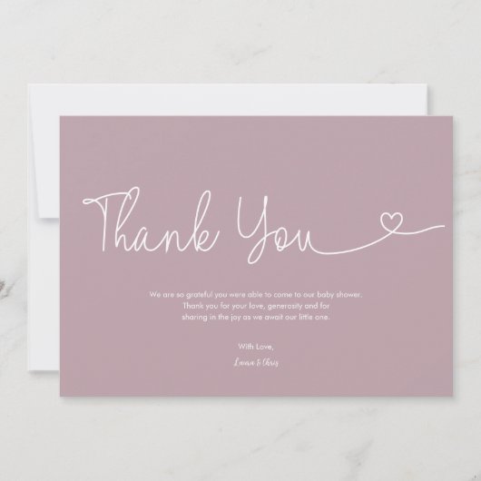 Blush Pink Baby Meisje Douche Script Hart Bedankkaart (Voorkant)