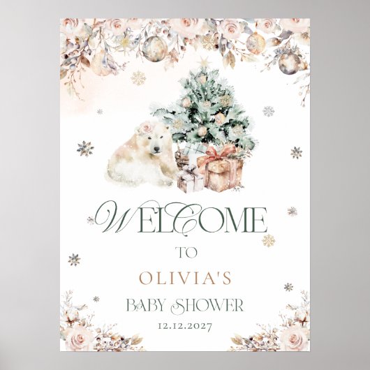 Blush Pink Baby Polar Beer Baby shower Welkom Poster (Voorkant)