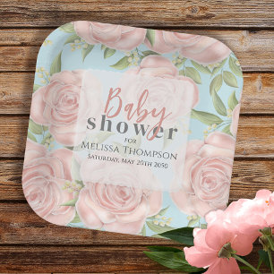 Blush Pink Baby shower Bloemen Papieren Bordje