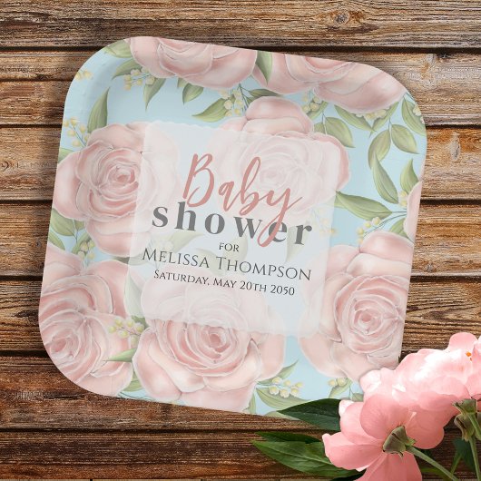 Blush Pink Baby shower Bloemen Papieren Bordje