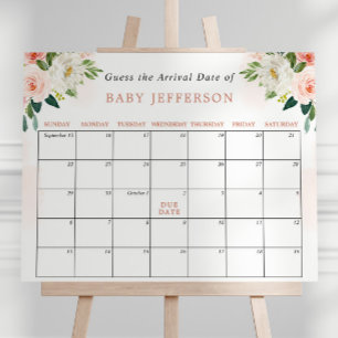 Blush Pink Baby shower Guess Due Date Calendar Poster