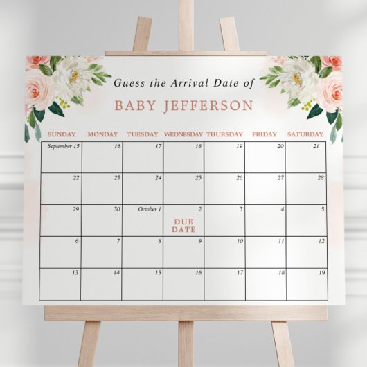 Blush Pink Baby shower Guess Due Date Calendar Poster