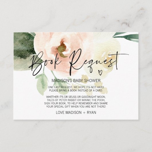 Blush Pink Baby shower Party Book Request Informatiekaartje (Voorkant)