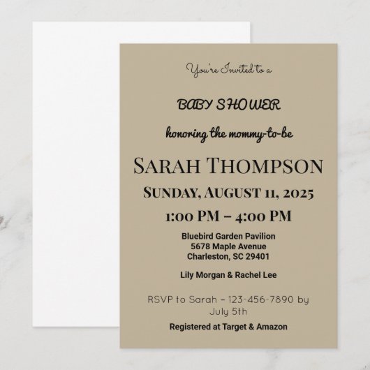 Blush Pink Baby shower Uitnodiging voor een jongen (Voorkant / Achterkant)