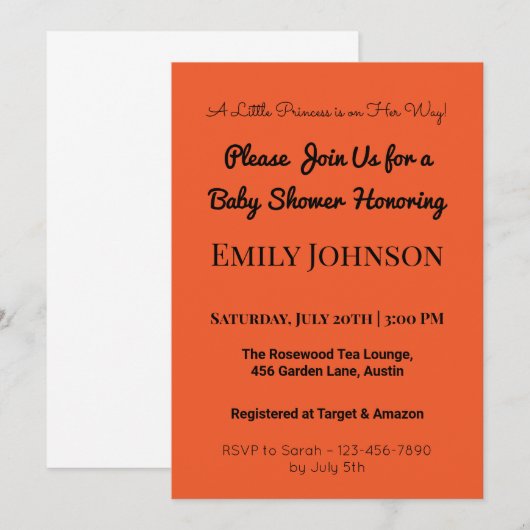 Blush Pink Baby shower Uitnodiging voor een meisje (Voorkant / Achterkant)