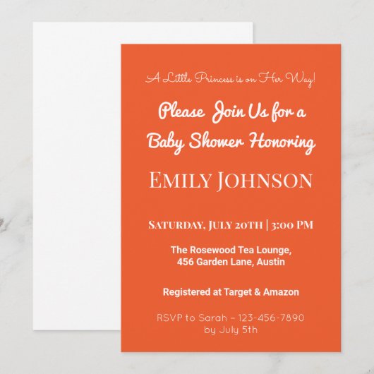 Blush Pink Baby shower Uitnodiging voor een meisje (Voorkant / Achterkant)