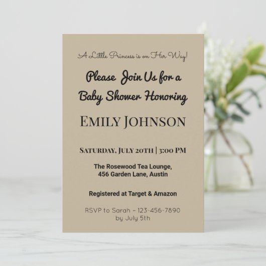 Blush Pink Baby shower Uitnodiging voor een meisje (Staand voorkant)