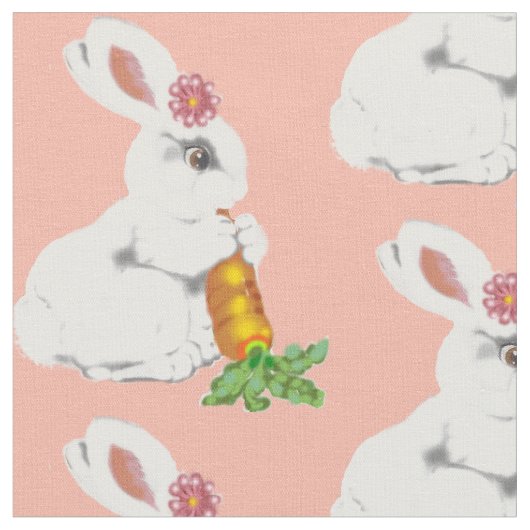 Blush Pink Baby White Bunny Rabbit  Nursery Stof (Close Up)