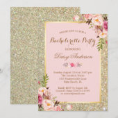 Blush Pink Bachelorette Party Gold Glitter Floral Kaart (Voorkant / Achterkant)