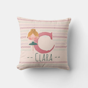 Blush Pink Ballerina Monogram C – Gepersonaliseerd Kussen