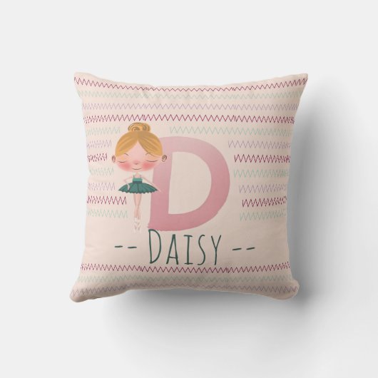 Blush Pink Ballerina Monogram D – Gepersonaliseerd Kussen (Achterkant)