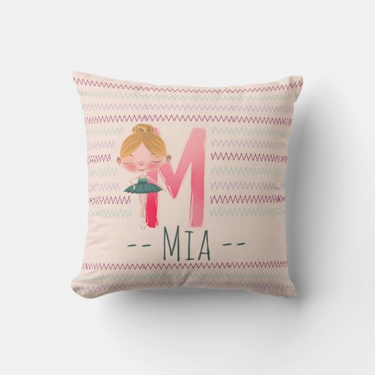 Blush Pink Ballerina Monogram M – Personalized Art Kussen (Voorkant)