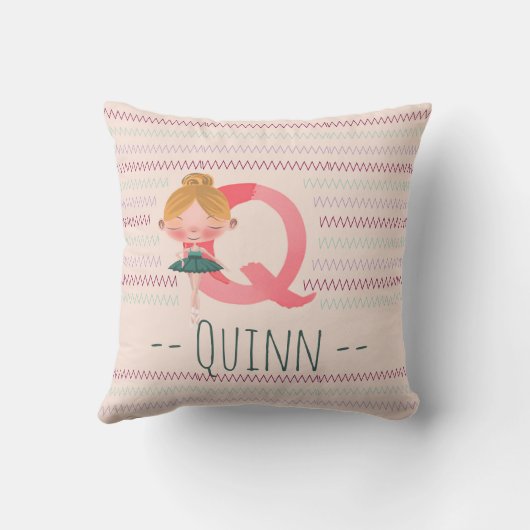 Blush Pink Ballerina Monogram Q – Personalized Art Kussen (Achterkant)