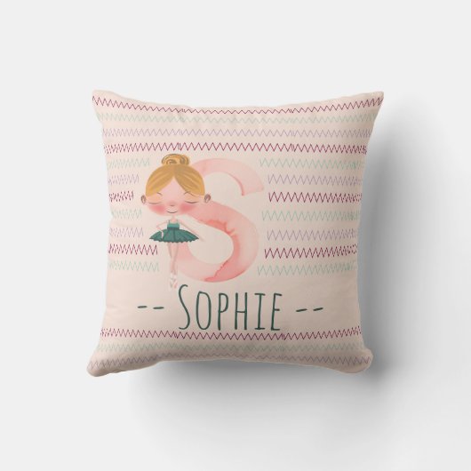 Blush Pink Ballerina Monogram S – Personalized Art Kussen (Achterkant)