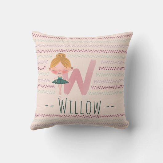 Blush Pink Ballerina Monogram W – Personalized Art Kussen (Achterkant)