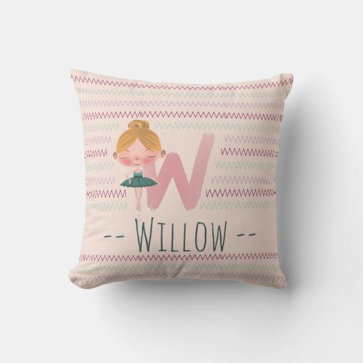 Blush Pink Ballerina Monogram W – Personalized Art Kussen (Voorkant)