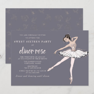 Blush Pink Ballerina Sweet 16 Party Kaart
