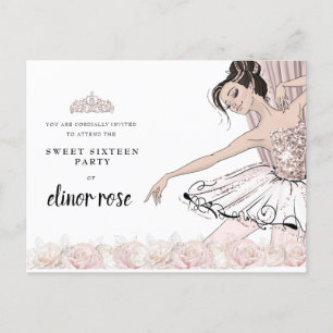 Blush Pink Ballerina Sweet 16 Party Uitnodiging Briefkaart
