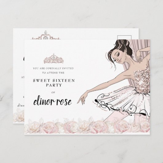 Blush Pink Ballerina Sweet 16 Party Uitnodiging Briefkaart (Voorkant / Achterkant)