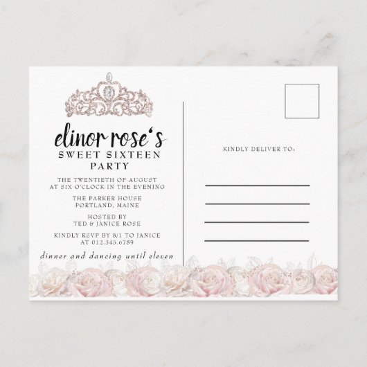 Blush Pink Ballerina Sweet 16 Party Uitnodiging Briefkaart (Achterkant)