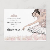 Blush Pink Ballerina Sweet 16 Party Uitnodiging Briefkaart (Voorkant)
