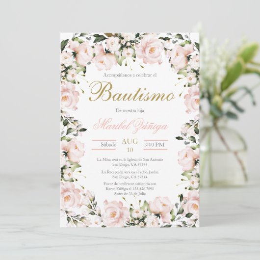 Blush Pink Baptism uitnodiging (Staand voorkant)