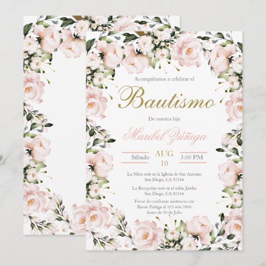 Blush Pink Baptism uitnodiging (Voorkant / Achterkant)