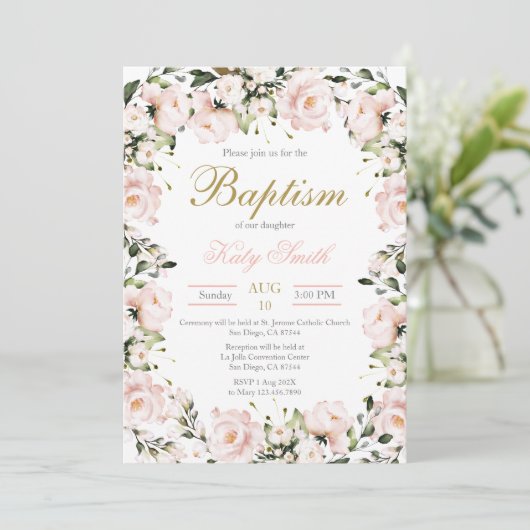 Blush Pink Baptism uitnodiging (Staand voorkant)