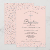 Blush Pink Baptisme Christening Silver Hearts Save The Date (Voorkant / Achterkant)