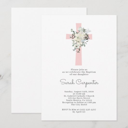 Blush Pink Baptisme girl uitnodiging (Voorkant / Achterkant)