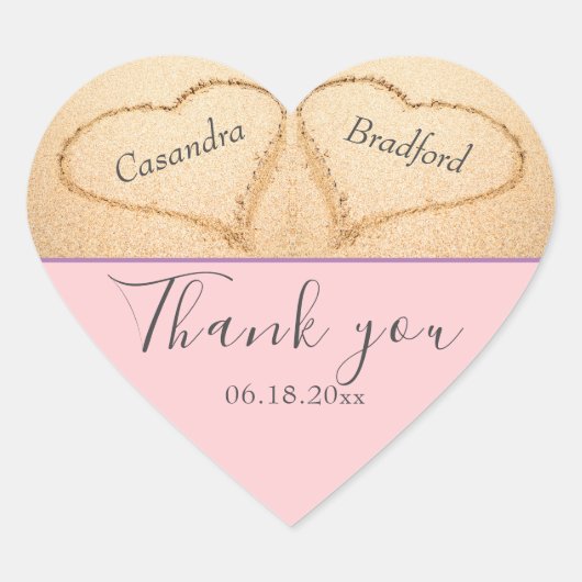 Blush Pink Beach 2 hart zand bruiloft dank u Sticker (Voorkant)