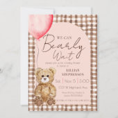 Blush Pink Bearly Wait Girl Baby shower Kaart (Voorkant)