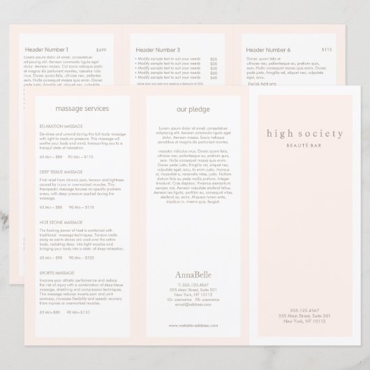 Blush Pink Beauty Hair Salon Spa TriFold Brochure (Voorkant / Achterkant)