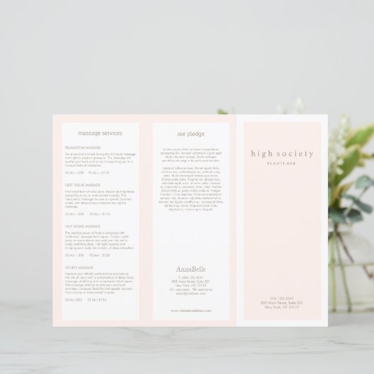 Blush Pink Beauty Hair Salon Spa TriFold Brochure (Staand voorkant)