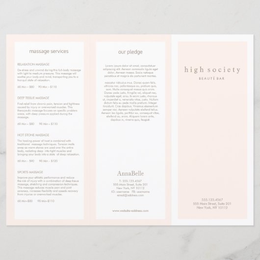 Blush Pink Beauty Hair Salon Spa TriFold Brochure (Voorkant)