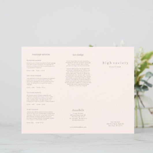 Blush Pink Beauty Hair Salon Spa TriFold Brochure (Staand voorkant)