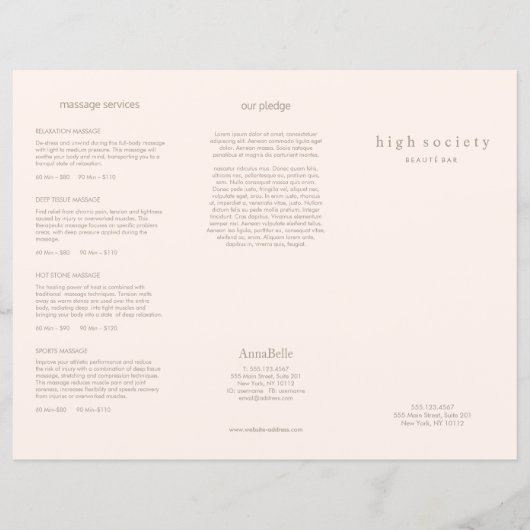 Blush Pink Beauty Hair Salon Spa TriFold Brochure (Voorkant)